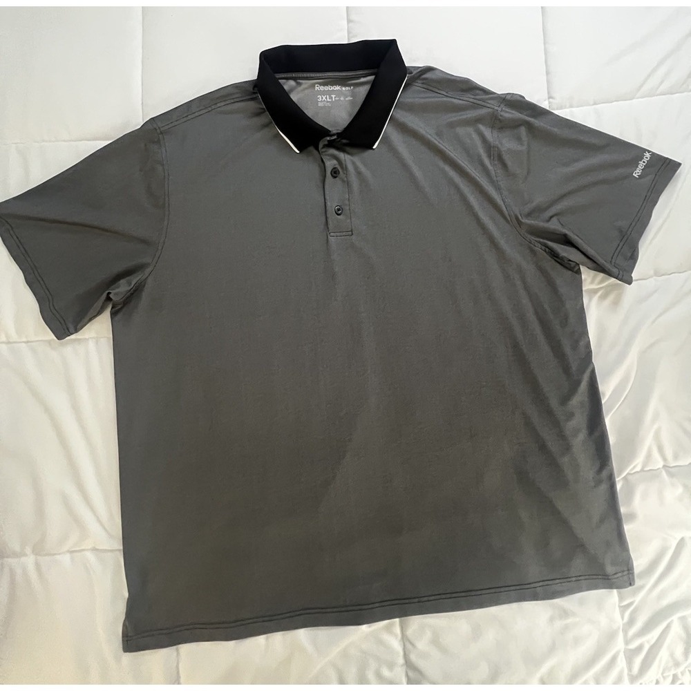 Reebok Performance Golf Polo 3XLT Shirt Big Tall Black Gray Stretch